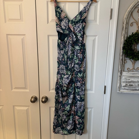ASTR the Label Ruched Floral Cutout Maxi Dress in Teal Purple Multi Floral NWT S - Picture 5 of 13